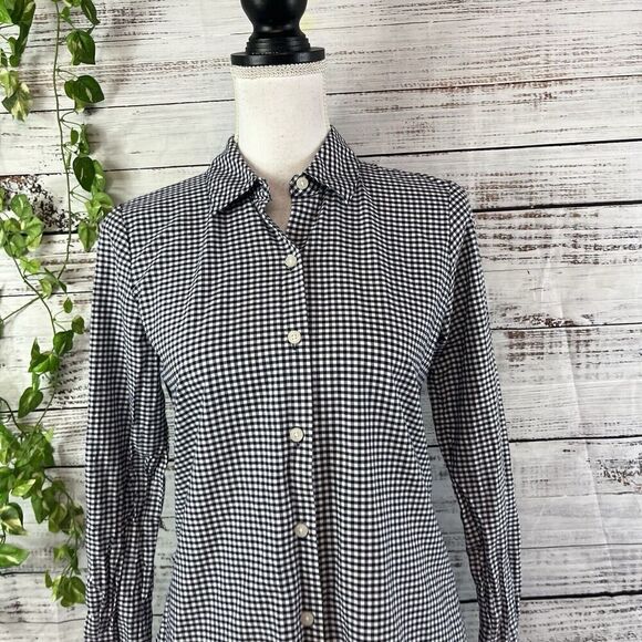 Tommy Hilfiger Blouse size Extra Small Navy Blue White Gingham Red Eyelet Casual - Picture 2 of 13